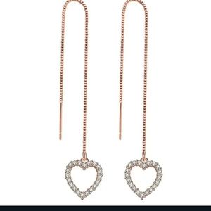 🎉🎉NEW🎉🎉BEAUTIFUL!! HEART Tassle Dangle ThreadEarrings in 925 Sterling Silver